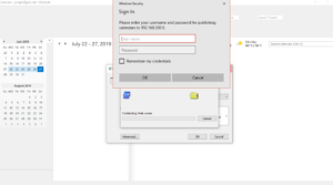 Publishing calendar authentication in outlook