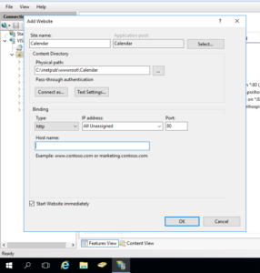 add a new website in windows IIS